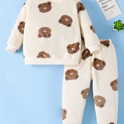 Mark & Mia Full Sleeves Winter Wear Night Suit With Bear Print - Cream-picture-13