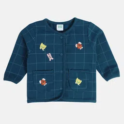MINI KLUB Cotton Knit Full Sleeves Cartoons Patch Detailed Light Winter Jacket - Navy Blue-image-94