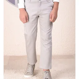 CRIMSOUNE CLUB Cotton Woven Solid Trousers - Grey-picture-28