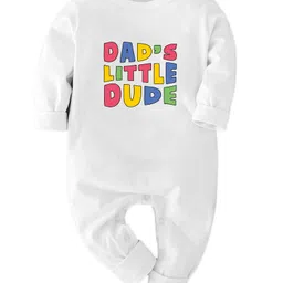 Zeezeezoo 100% Cotton Knit Family Theme Full Sleeves Dads Little Dude Text Printed Romper - White-picture-30