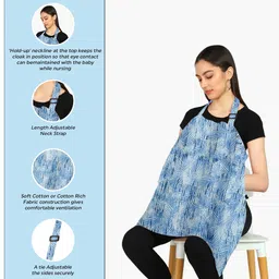 AHC ZIKKU Cotton Nursing Cover for Breast Feeding Mothers Feeding Apron/Scarf Soft Breathable No See-Through Full Cover with Mobile Pocket (Blue Style) image 2