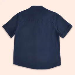 Pantaloons Junior Cotton Half Sleeves Solid Shirt - Navy Blue image 3