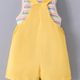Kookie Kids Dungaree & Sleeveless Striped T-Shirt With Kitty Applique - Yellow image 2
