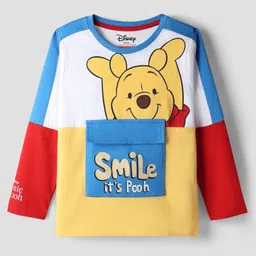 Babyhug Disney Terry Knit Full Sleeves Cut & Sew T-Shirt & Lounge Pant Set with Winnie Graphic & Pocket - Blue image 2