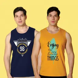 WOOSTRO Men Pack of 2 Typography Printed Round Neck Cotton Slim Fit Sports T-shirts image 3