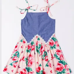 Pspeaches Chambray Rayon Sleeveless Floral Printed Lace Detailed Dress - Multi Colour image 4