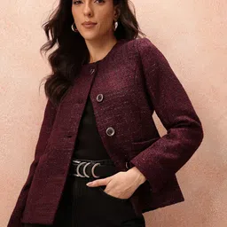 all about you Self-Checked Tweed Collarless Single-Breasted Overcoat-image-1