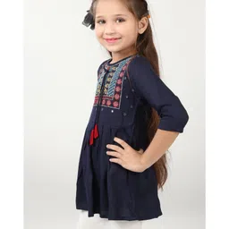 ISHTI Three Fourth Sleeves Floral Embroidered Top -  Navy Blue image 5