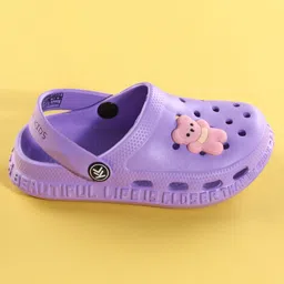 Kookie Kids Back Strap Clogs With Teddy Applique - Purple image 4