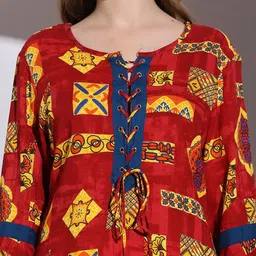 HANDICRAFT PALACE Abstract Printed Round Neck Flared Sleeves Straight Kurta image 5