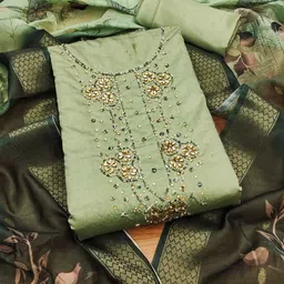 KALINI Embellished Unstitched Dress Material image 4