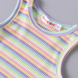 Kookie Kids Dungaree & Sleeveless Striped T-Shirt With Kitty Applique - Yellow image 5