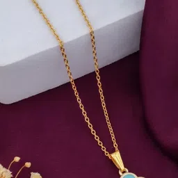 SZN Set Of 2 Gold-Plated Stones & Pearls Studded Floral Enamelled Pendants With Chains image 4