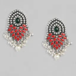 justpeachy Oxidised Silver-Toned & Red Classic Drop Earrings-picture-29