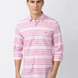 Peter England Casuals Pink Cotton Slim Fit Checks Shirt-picture-16