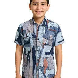 Charchit Boys Blue Cotton Comfort Printed Shirt-picture-29