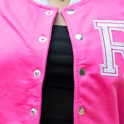 IZF Pink Color-Block Crop Varsity Jacket image 5