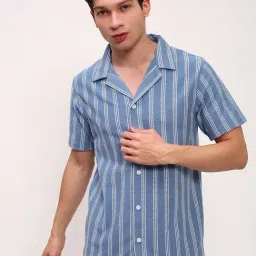 showoffff Showoff Blue Cotton Relaxed Fit Striped Shirt-picture-43