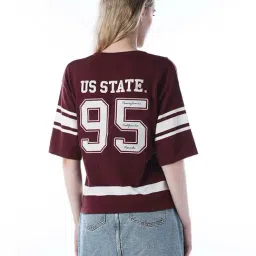 Only Maroon Cotton Regular Fit Printed T-Shirt image 2