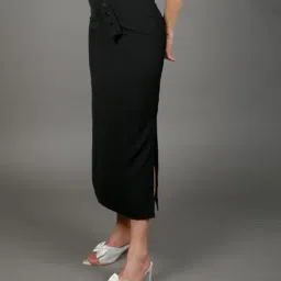 Odette Black Polyester Solid Skirt image 3