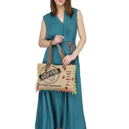 The House of Tara Beige Printed Jute Shoulder Bag image 5