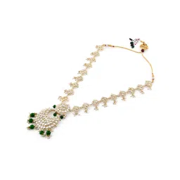 Zaveri Pearls Green Beads Long Bridal Kundan Necklace Earring & Maangtikka Set-ZPFK11074 image 5