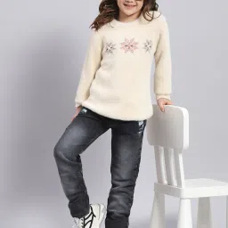 Monte Carlo Kids Beige Embellished Full Sleeves Sweater image 5