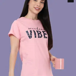 Kryptic Women Pack Of 2 Relaxed Fit Printed Pure Cotton Lounge Tshirts-image-60