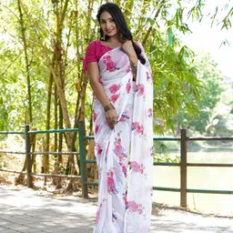 HERE&NOW Floral Pure Chiffon Ready to Wear Jamdani Saree-picture-21