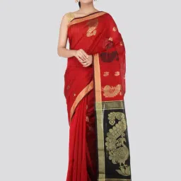 Pinkloom Red Cotton Silk Zari Saree With Blouse-picture-26