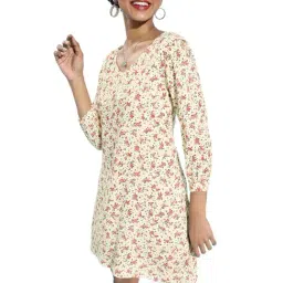 Sera Off-White Floral Print A-Line Dress-image-72