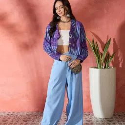 Inweave Purple Cotton Regular Fit Printed Jacket image 5