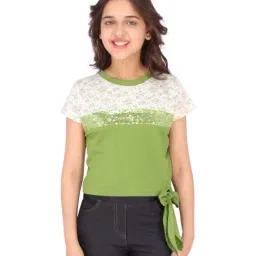 Cutecumber Kids Green & White Floral Print Top-image-52