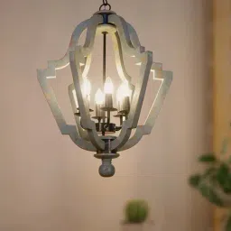 FOS LIGHTING Distressed Grey & Transparent Wood 6-In-1 Farmhouse Lantern Pendant Chandelier-image-69