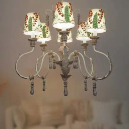 FOS LIGHTING Parisian Distressed White Wood 6-In-1 Chandelier With Embroidered Shdes-picture-12
