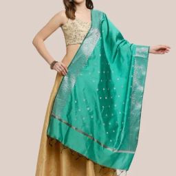 Dupatta Bazaar Sea Green Woven Pattern Dupatta-image-6