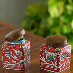 ExclusiveLane Floral Hand-painted Multi Utility Storage Jars & Containers In Ceramic (Airtight)-picture-20