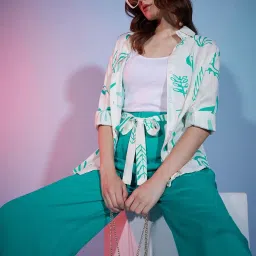 BUYNEWTREND White & Turquoise Printed Co-Ords Set image 5