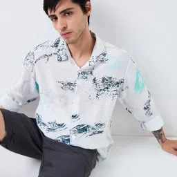Spykar White Nylon Slim Print Shirt image 5