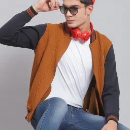 Monte Carlo Tan Regular Fit Colour Block Sweatshirt image 5