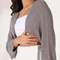 showoffff SHOWOFF Grey Solid 3/4th sleeve Shrug image 5