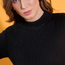 98 Degree North Black Acrylic Self Regular Fit Sweater image 5