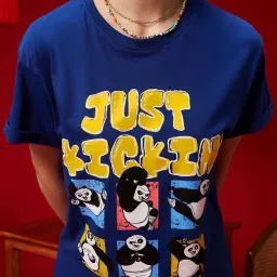 Bewakoof Blue Print Cotton Boyfriend Fit T-Shirt image 5