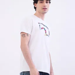 Spykar White Cotton Regular Fit Graphic Print T-Shirt image 4