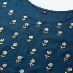 HIGHLIGHT FASHION EXPORT Teal Blue Embellished Straight Kurta image 5