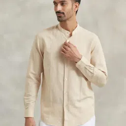 Fabindia Beige Slim Fit Woven Design Shirt-picture-10