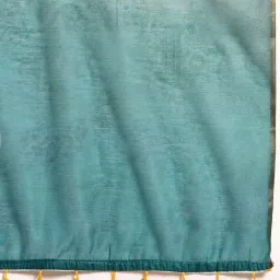 Silk Land Sea Green & Beige Printed Saree With Unstitched Blouse image 5