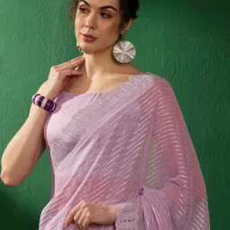 Saree Mall Lilac Embellished Saree With Unstitched Blouse image 5