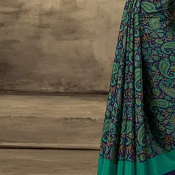 Saree Mall Navy & Green Printed Saree With Unstitched Blouse image 5