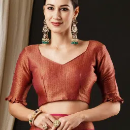 Saree Mall Pink Woven Saree With Unstitched Blouse image 5